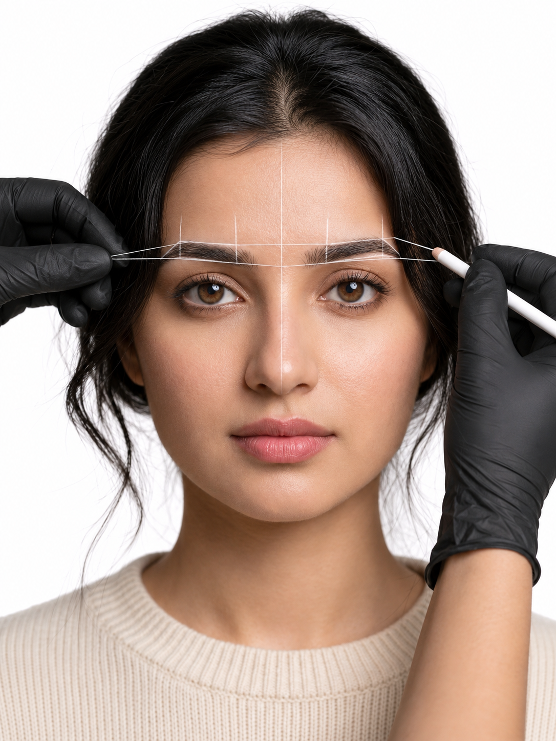 Brow Mapping & Symmetry — Golden-ratio measurements · pre-draw mapping