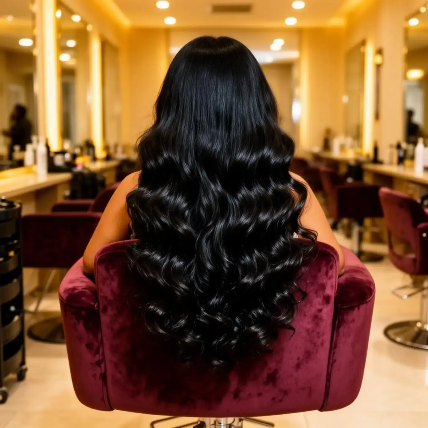 Voluminous glossy hair after Luxtique tape-in extensions