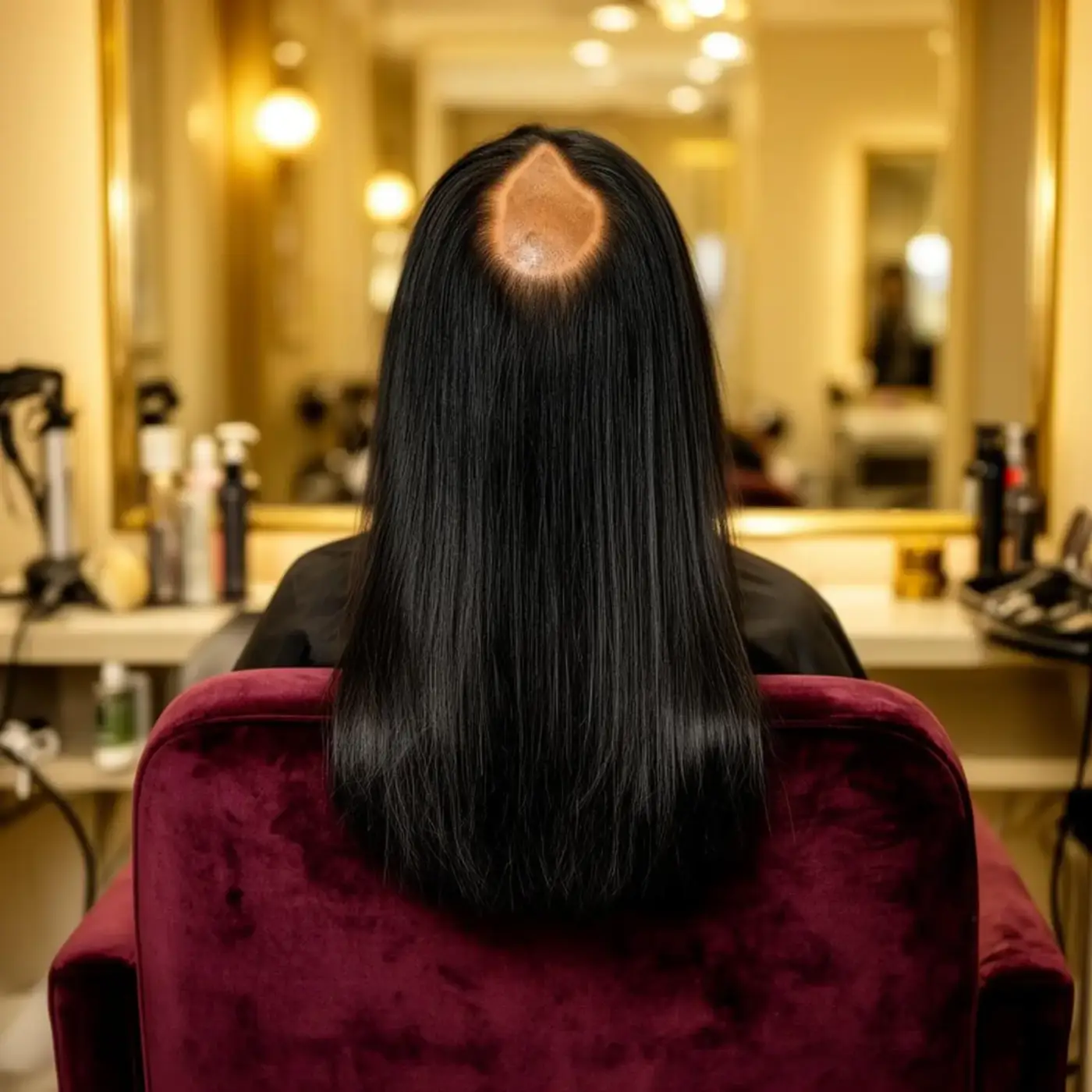 Thin fine hair with visible scalp before Luxtique extensions