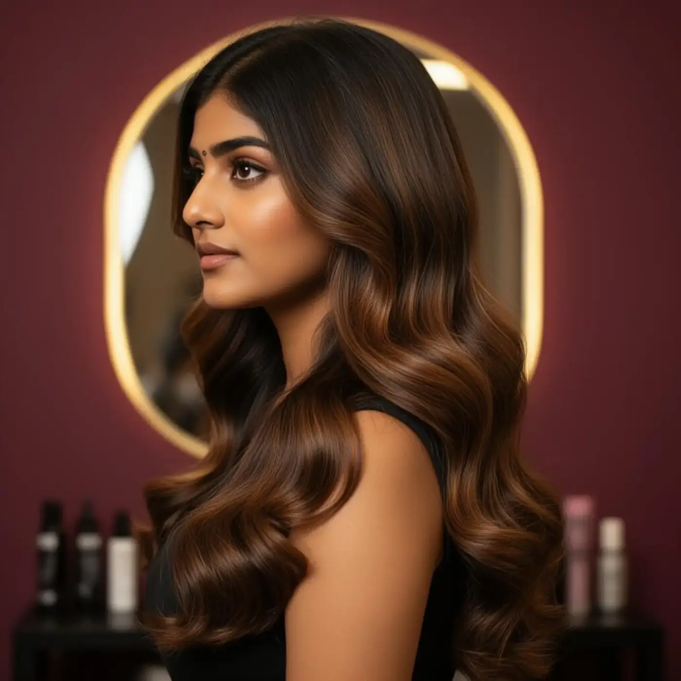 Mid-back length wavy hair after Luxtique extensions