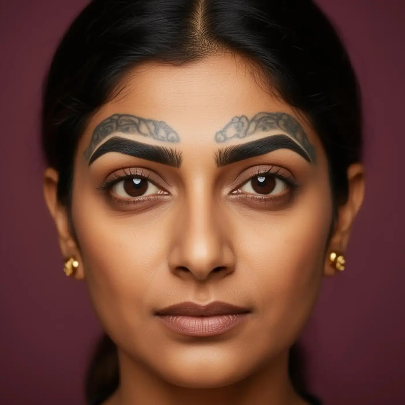 Faded grey tattoo brows before corrective microblading