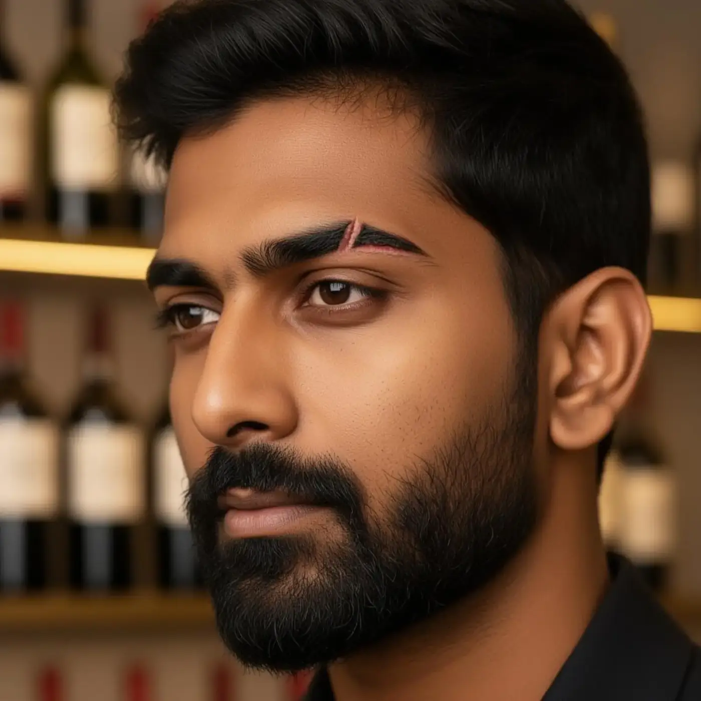 Men's brow with scar gap before microblading