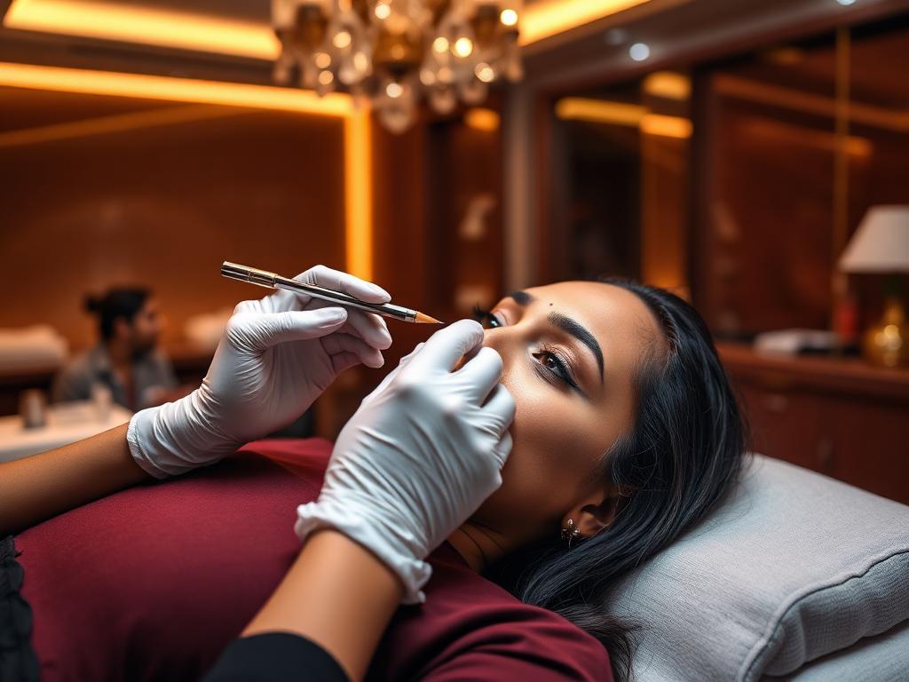 Live Model Implantation — Real client microblading session